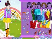A screenshot of the Walking Around Girl Dress Up game showing a girl standing in an outdoor public setting with various fashionable, casual clothes displayed for her to wear.