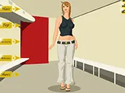 Dressup Abigail game screen showing the girl character wearing a stylish dress with a large selection of clothing items on the side panel