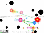 Kaichou top-down shooter game screen showing a gray ball surrounded by enemies and beautiful flower explosion special effects, arcade game online