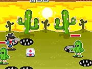 Wild Pixel West free online game screenshot showing a Sheriff character running and shooting in a pixel art desert landscape