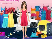 Ocean Cruise Party dress-up game screenshot, female model wearing a glamorous outfit on the deck of a cruise ship