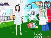 Gameplay screenshot of the free online game Dressup Olivia, showing the character Olivia ready to be dressed up with various outfits and fashion items.