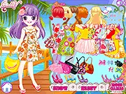 Gameplay screenshot of Floral Prints Dress Up, a free online fashion game featuring a model in a beautiful floral-patterned dress.