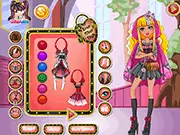 The character Cerise Hood from Ever After High is shown in a stylish, customizable outfit with her signature hood in the free online dress-up game.