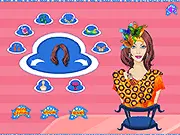 Amazing Hat Shop Dressup game screen showing a female bust model wearing a large stylish hat with various other hats in the background