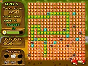 Puru Puru Digger game screen showing the cute character on a numbered grid board collecting gold and treasure chests
