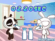Play Milk Competition free online game. Fast-clicking contest featuring Panda and Rabbit racing to drink a glass of milk.