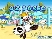 Panda Rodeo free online game, playing a balance game with a rabbit riding a bucking panda, funny arcade game