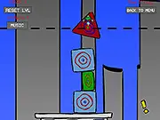 Tower to the Moon free online game screenshot showing a tall, precarious tower made of stacked pieces aiming towards the moon in the night sky.