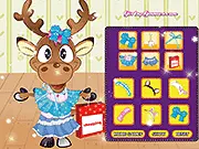 Cute Deer Dressup game screen showing an adorable fawn wearing a stylish, funky outfit and accessories in a forest setting