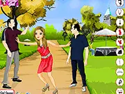 Not Over Me! dress-up game screenshot, stylish female character model choosing clothing and accessories in a fashion setting