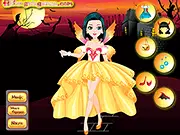 Girly Halloween Costumes dress-up game screenshot, female character model with various spooky outfits and accessories