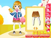 Excited Girl dress-up game screenshot, smiling female character model wearing comfortable casual clothes and accessories