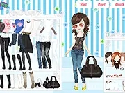 A model wearing a stylish outfit composed of bright blue jeans and a fashionable top from the free online dress up game Blue Fashion Expression