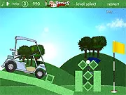 Screenshot of the Green Physics 3 game showing a golf ball surrounded by geometric shapes and blocks near a golf hole, illustrating a physics puzzle. Play free online.