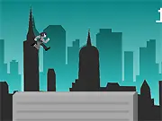 Roofrunner X free online game screenshot showing a character jumping between the tops of tall buildings in an endless runner