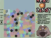 Head of Candy free online puzzle game showing colorful, same-shaped candies clustered together waiting to be clicked and cleared from the board