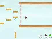 Screenshot from Blowgunz showing multiple small cannons (blowgunz) aimed at each other in a complex arrangement, ready to start an explosive chain reaction to hit the bombs. Play free online puzzle game.