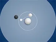 Screenshot of the Zwingo game showing the central white ball being protected by a swinging ball from multiple black sphere enemies.