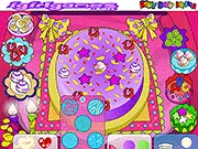 A beautifully decorated, multi-layered cake covered in colorful frosting and sprinkles from the free online game Happy Cake Master