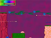 Kinomi Aoi free online game screenshot showing the hero jumping over a pit while shooting an enemy on a platform