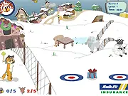Screenshot of Turkey Target game, showing a small turkey character attempting to escape from a fox using a physics-based puzzle platform.