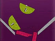 Droplem free online physics puzzle game, slicing game where shapes are cut to remove green blocks from the screen