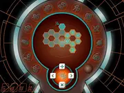 Gameplay screenshot of EnQbate showing a hexagonal grid of cells with some cells already filled by a green molecule path and others still empty, waiting for the player to complete the protein.