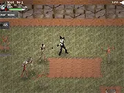 The character Ninja Kot, a cat warrior, fighting a horde of cartoon zombies with a sword in the online survival game