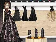 Screenshot of the Black Wedding Dresses game showing a model in a stunning black bridal gown with elegant accessories