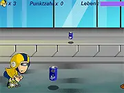 Roller Blade Academy game screenshot, rollerblading down a street, grinding on a railing, free online extreme sports game.