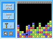 Gameplay screenshot of the free online puzzle game SameBlox showing a grid of colorful blocks and the hammer power-up icon.