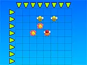 Free online gameplay screenshot of Bees n' Flowers, showing a grid with bees and flowers in a logic puzzle setting