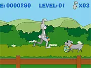 The character in the free online game The Egg Run 2 about to be killed by a deadly spinning spike trap while trying to collect an egg.