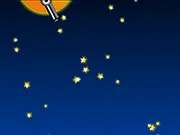 Planet Basher game screenshot, showing a small spaceship flying through space surrounded by asteroids and collecting sparkling stardust