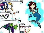 Make a Mermaid online game screenshot, a customizable kawaii mermaid character with various tails, hair, and tops