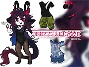 Dress up Chikunia free online fashion game showing the demon character styled in dark, edgy high fashion clothing and accessories