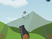 Screenshot of Click the Bombs game showing multiple black, round bombs with lit fuses flying upwards against a blue sky background