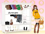 Teen Model Dressup game screenshot, a young female model wearing a stylish outfit, free online fashion and dress-up game on PlayArcadeHub