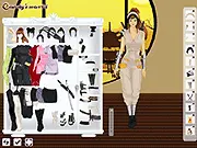 Screenshot of Ninja Style Dress Up showing a female ninja (kunoichi) character named Kim with customizable ninja outfits, masks, and a sword