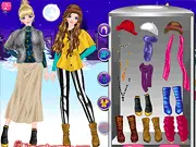 Two animated twin sisters wearing stylish and warm winter fashion outfits in the free dress up game.