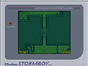 Catastrophi game screenshot showing a pixelated spaceship navigating through a dense field of asteroids and space debris, with a cat icon visible on the screen