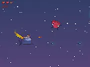 The game screen of Space Whales Deluxe, showing a small player ship firing lasers at a massive, majestic alien whale enemy drifting through the dark void of space.