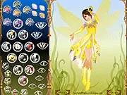 Fairy Myra Dressup free online fantasy fashion game screenshot showing Fairy Myra wearing a gorgeous dress and a large pair of magical wings.