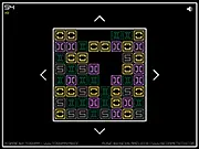 Screenshot of Ununicum online puzzle game showing a grid of colorful, abstract pieces with directional arrows for sliding the board