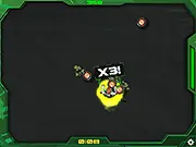 Robot Fight Flash game screenshot: Robot character jumping on the head of another enemy robot in a futuristic battle arena. Play the free online action game.