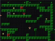 The pixelated game screen of Duo Tasking showing a small character in a maze on the right and a cannon on the left, ready to fire
