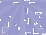 Gameplay screenshot of Pushies Plus 2 showing a small white rectangular player object successfully navigating between several large, brightly colored geometric shapes falling from the top of the screen.