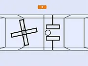 Screenshot of the game Travel showing a character skillfully dodging geometric obstacles on a 2D screen