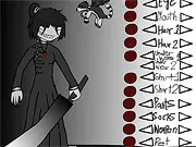 Dishwasher Character Creator Female Version game screen showing a customized anime-style character in a unique, gothic outfit.